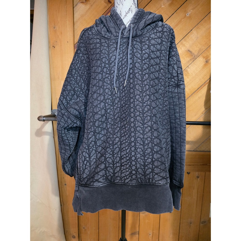 FP Movement Free People Black Quilted Heart Hoodie‎ Oversized Pullover L NWT